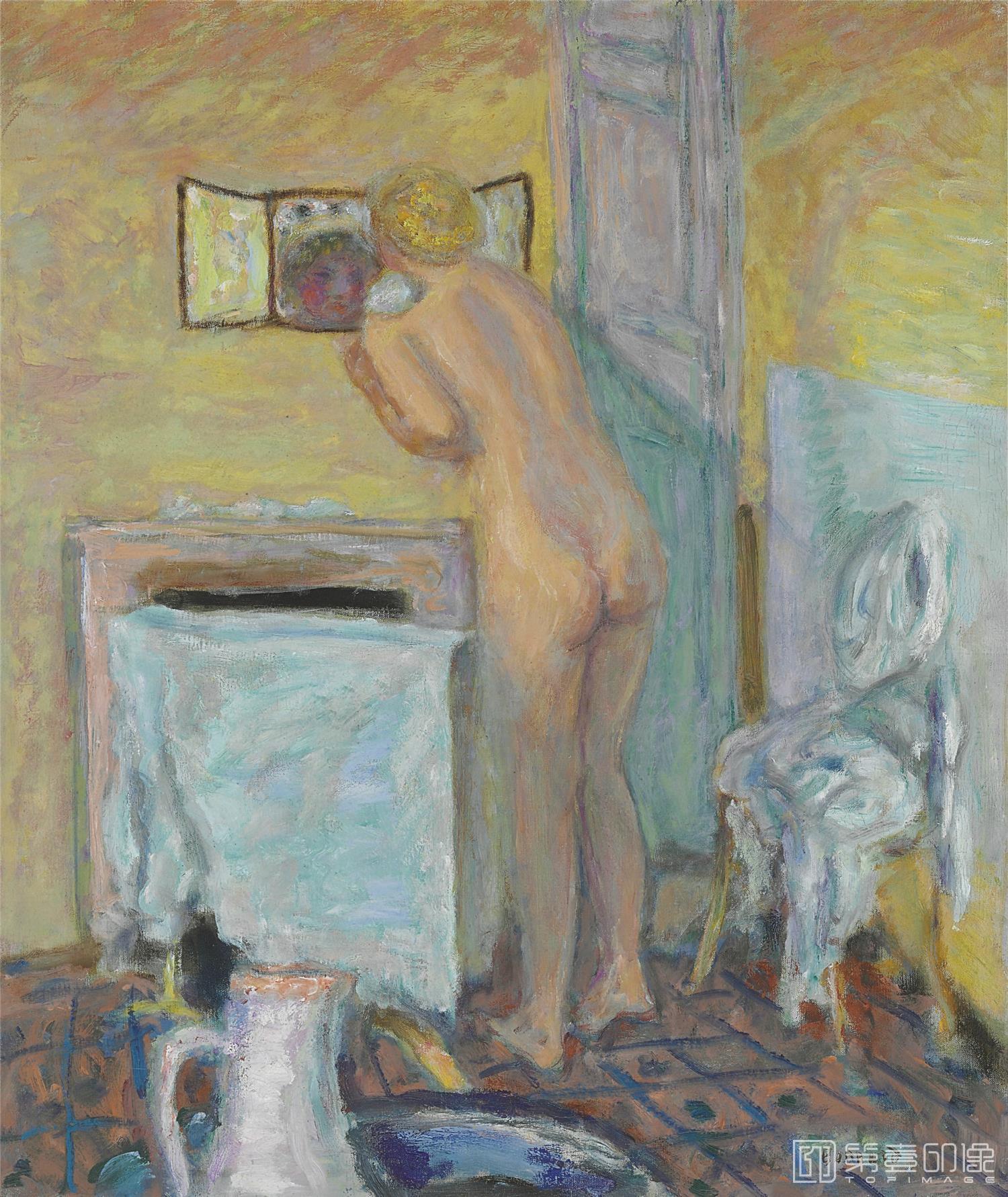 油画-NU DEVANT LA GLACE OU BAIGNEUSE